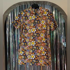 NWOT Lazy Oaf Flower Power Quarter Zip Collared Dress